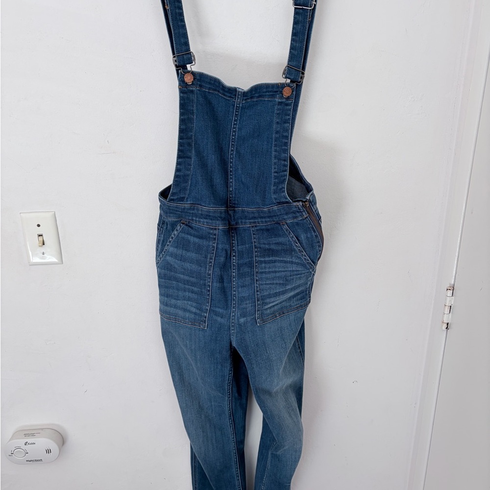 Madewell Overalls Size S Skinny Blue Stretch Denim Side Zip Fray Hem Farmer